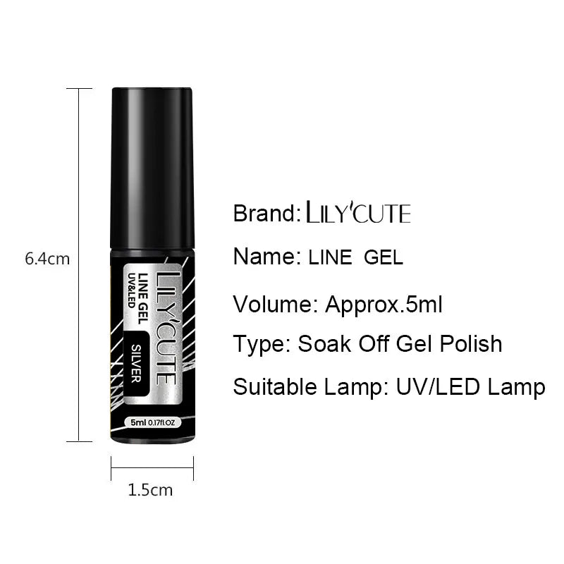 LILYCUTE 5ml Champagne Chrome Gold Metallic Liner Gel Polish Super-Bright Mirror Effect French Style Drawing Line Nail Art Gel