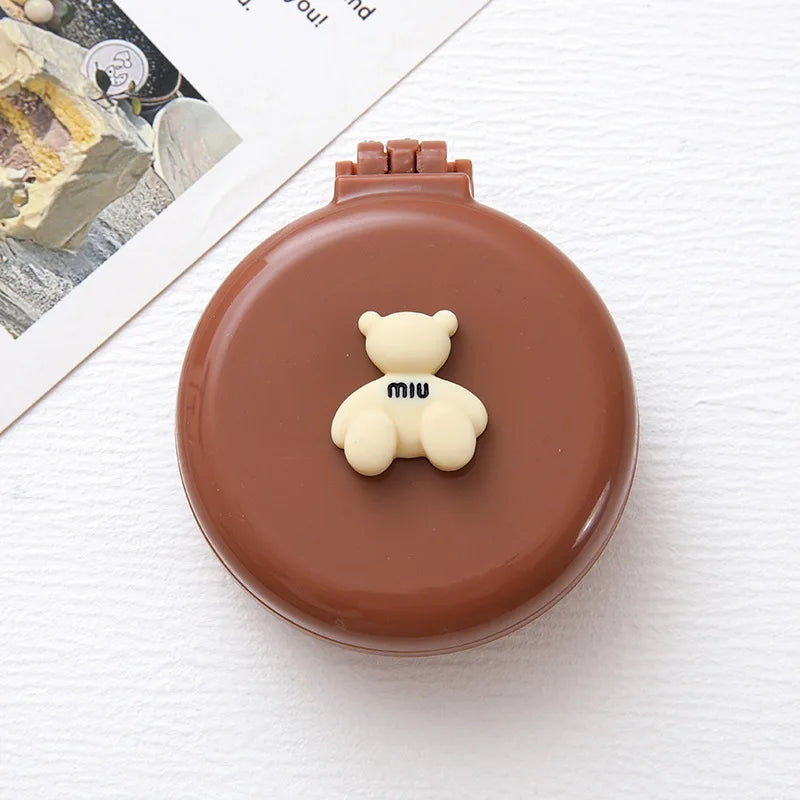 Cute Cartoon Little Bear Folding Comb For Little Girls Portable Mini Air Cushion Comb Massage Small Comb Mirror Integrated