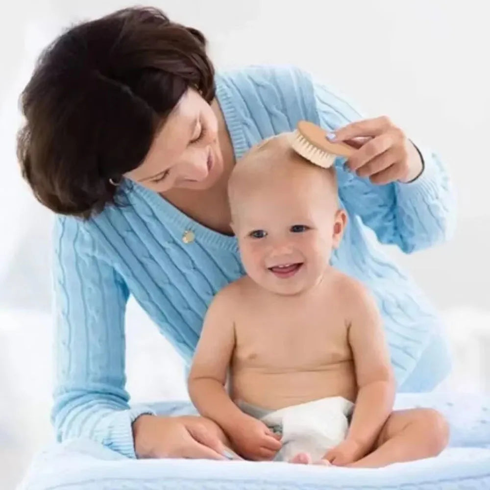 3PCS Newborn Wool Baby Wooden Brush Comb Newborn Hair Brush Infant Head Massager Portable Comb Hair Bath Brush Comb