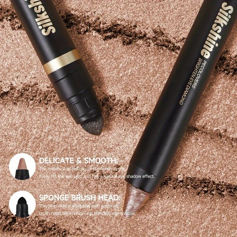 Colorful Shimmer Eyeshadow Stick Double Ended Metallic Pearlescent Highlighter Makeup Pigment Silkworm Eyeshadow Pen