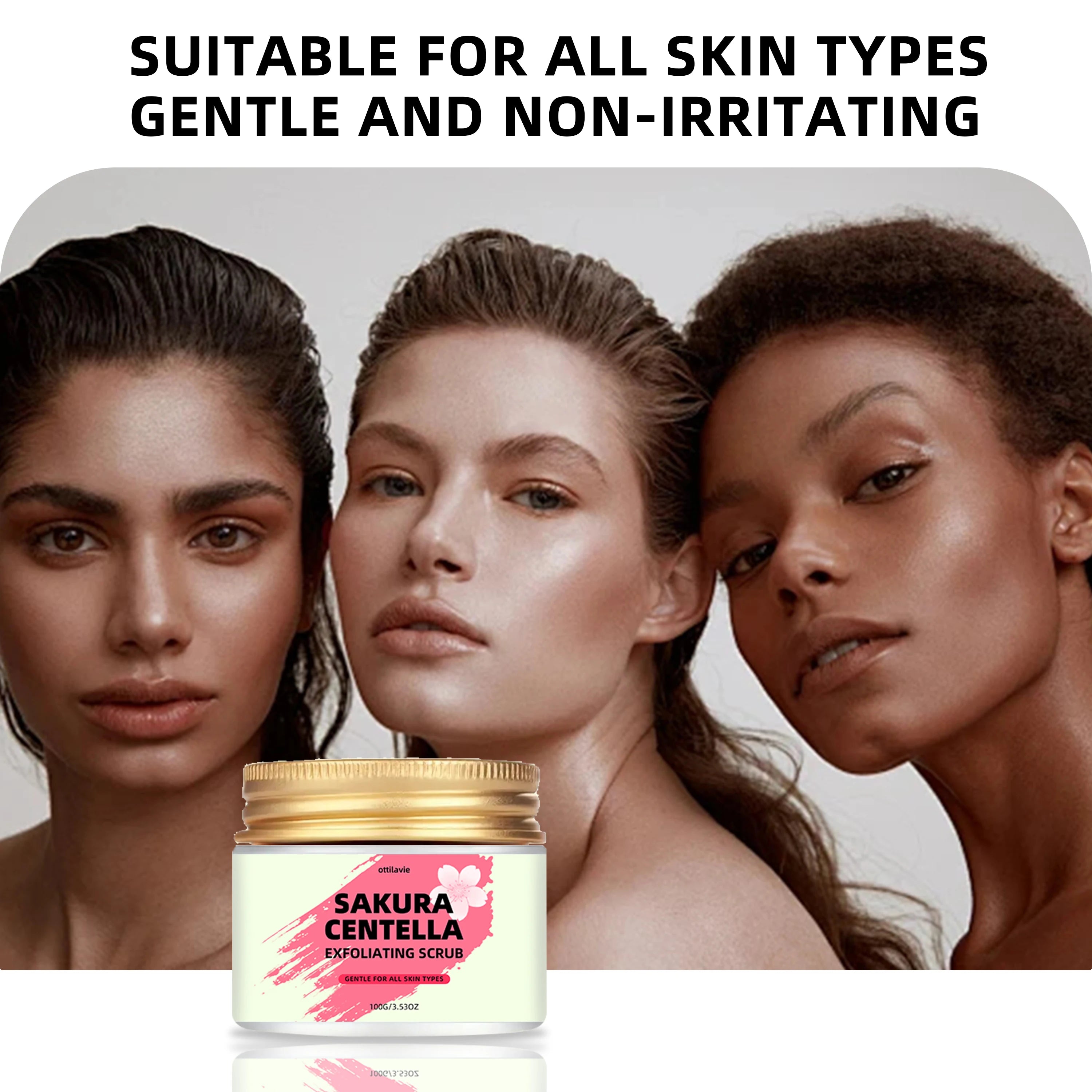 Ottilavie Sakura & Centella Scrub (5.29/3.53OZ) W/Niacinamide - Gentle Exfoliator for Face & Body, Unisex Gift