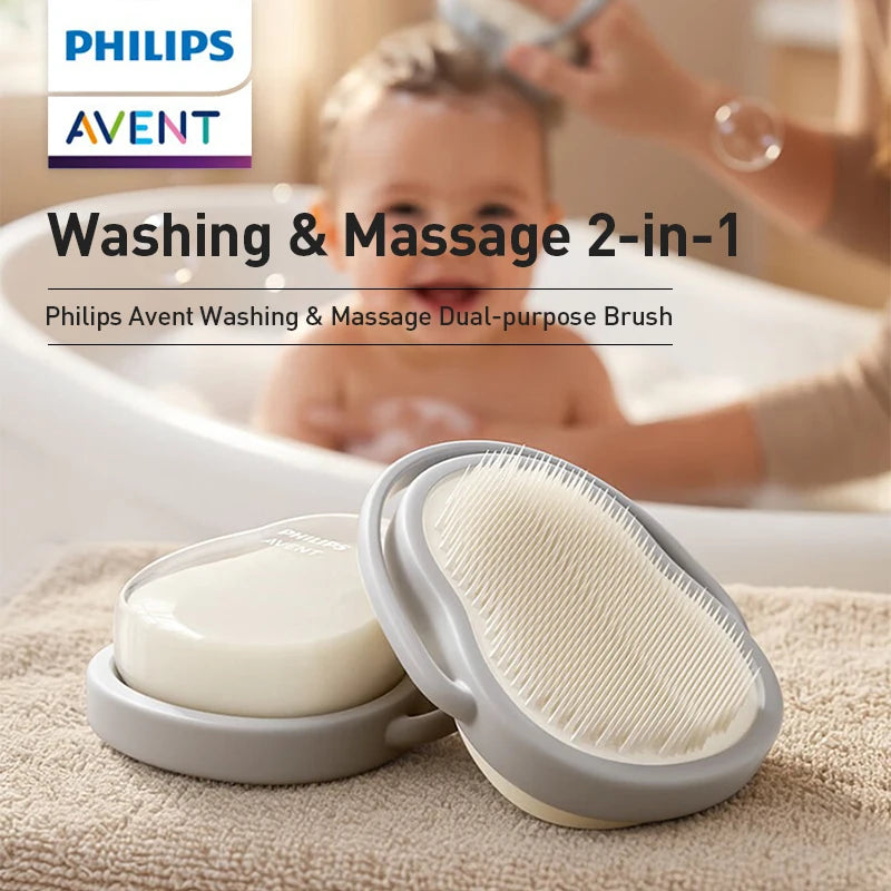 Philips Avent Baby Washing Massage Dual-purpose Brush Mist Gray Soft Silicone Bath Brush for 0-12 Years Kids