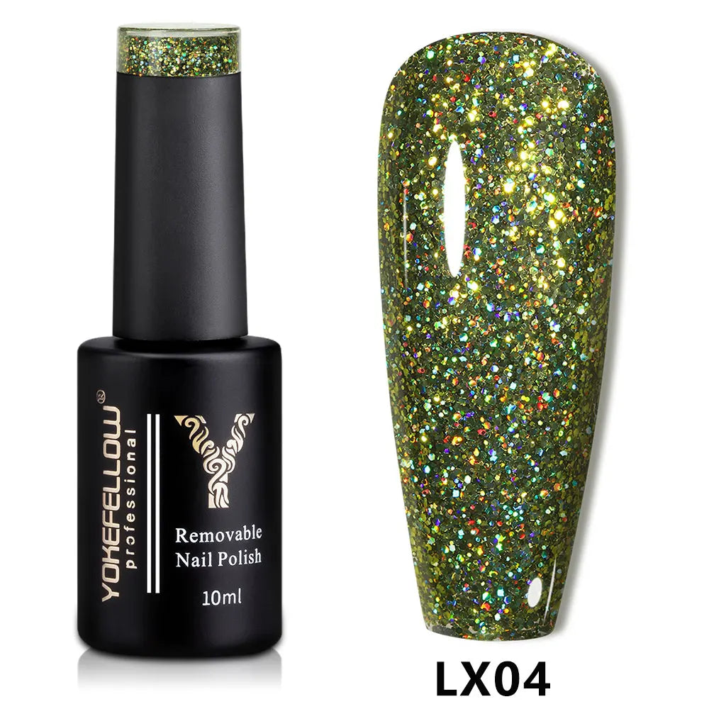 2024 New YOKEFELLOW 10ML Reflective Glitter Gel Nail Polish Soak Off UV Gel Varnish Colorful Nail Gel Polish For Manicure