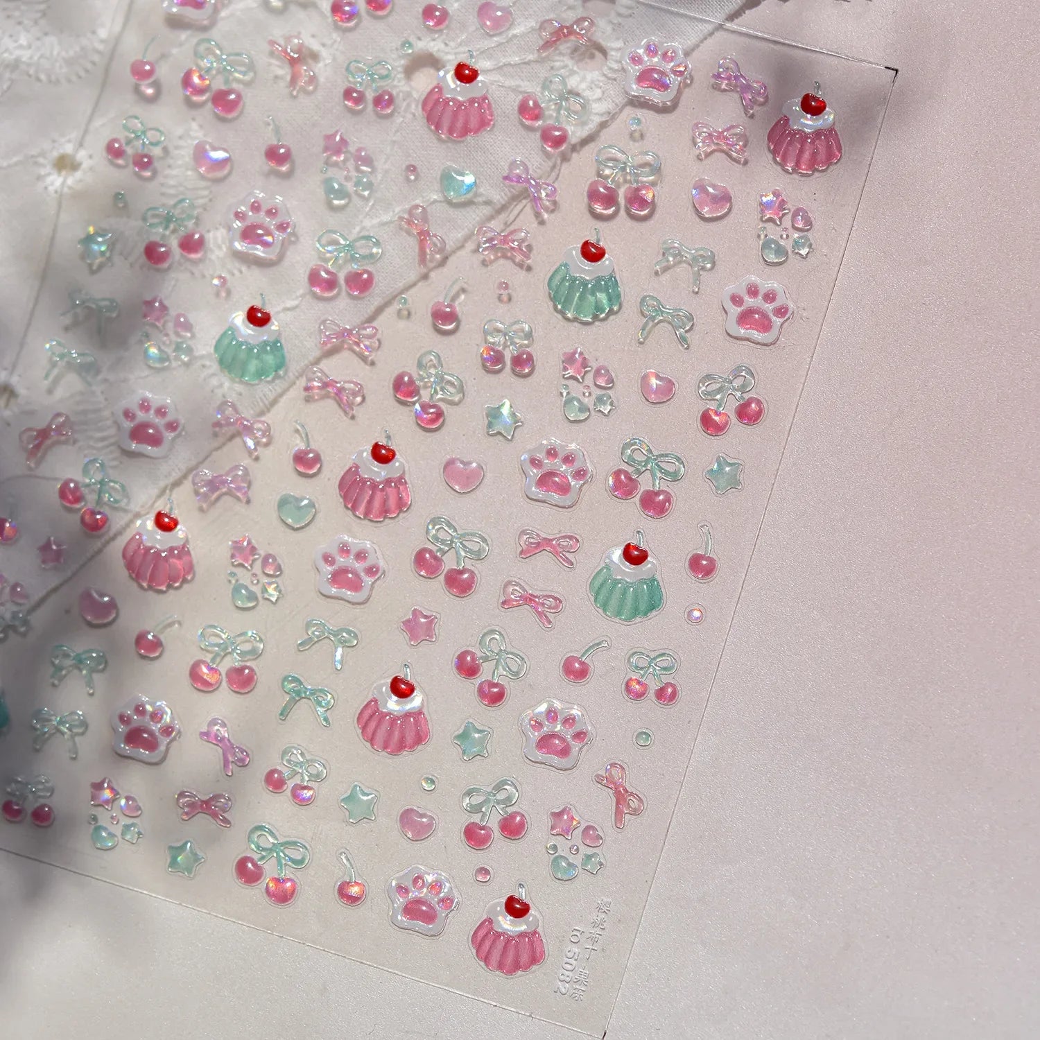 1Pcs Shiny 5D Jelly Cat Claw Cherry Bow Nail Decals Self Adhesive DIY Salon Manicure Decor Supply