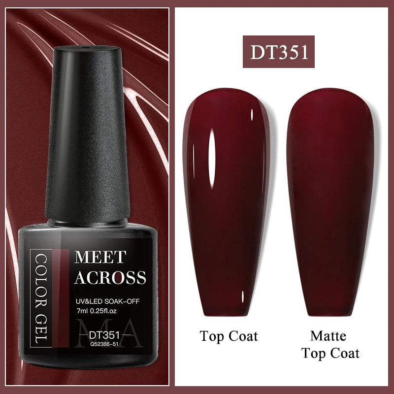 MEET ACROSS 7ml Dark Color Glitter Top Coat Gel For Nails Brocade Powder 2 In 1 Chameleon Nail Art Gel Varnish Manicure