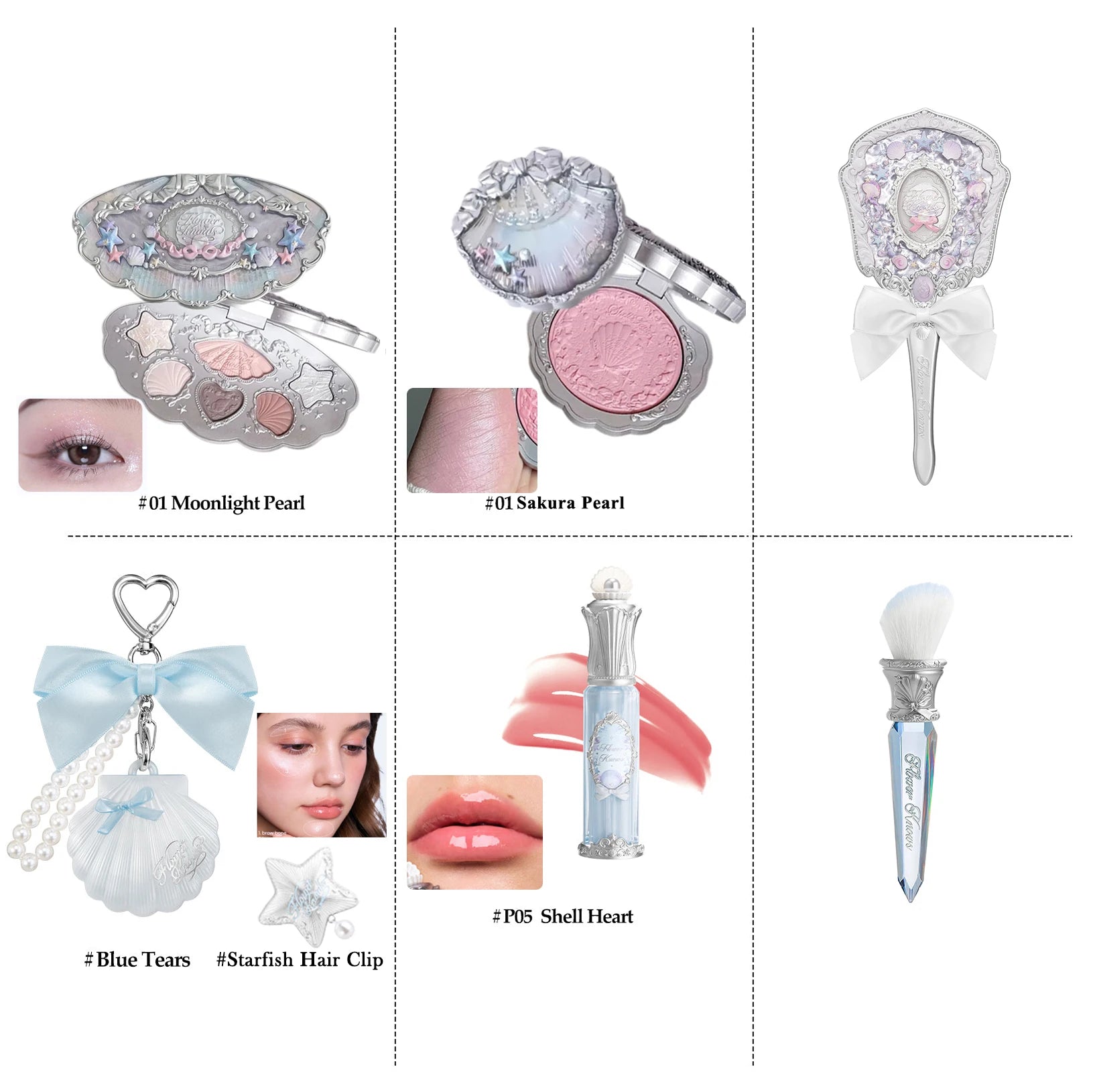 Flower Knows Mermaid Glow Makeup Set Eyeshadow Lip Gloss Blush Pearl Shell Series New Arrival Fantasy Look Gift for Girls