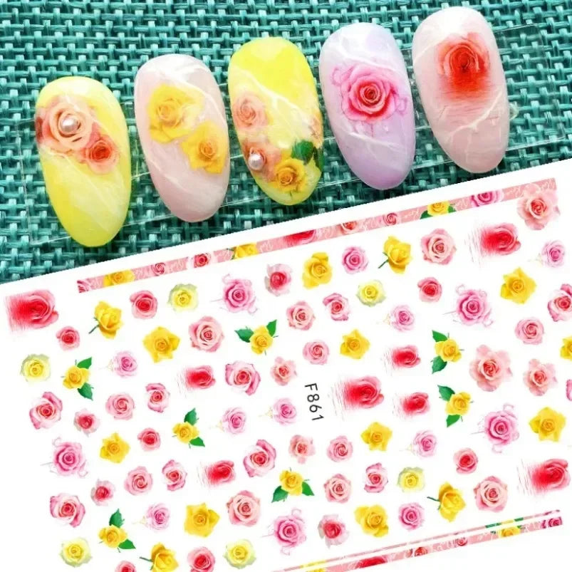 Cherry Blossom 3D Nail Stickers White Flower Petals Nail Art Decals Elegant Wedding Design Spring Sakura Manicure Slider Decor