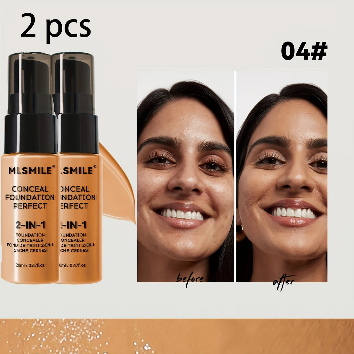 2-In-1 Oil Control Liquid Foundation And Conceal, Full Coverage Long Lasting Waterproof Foundation Makeup
