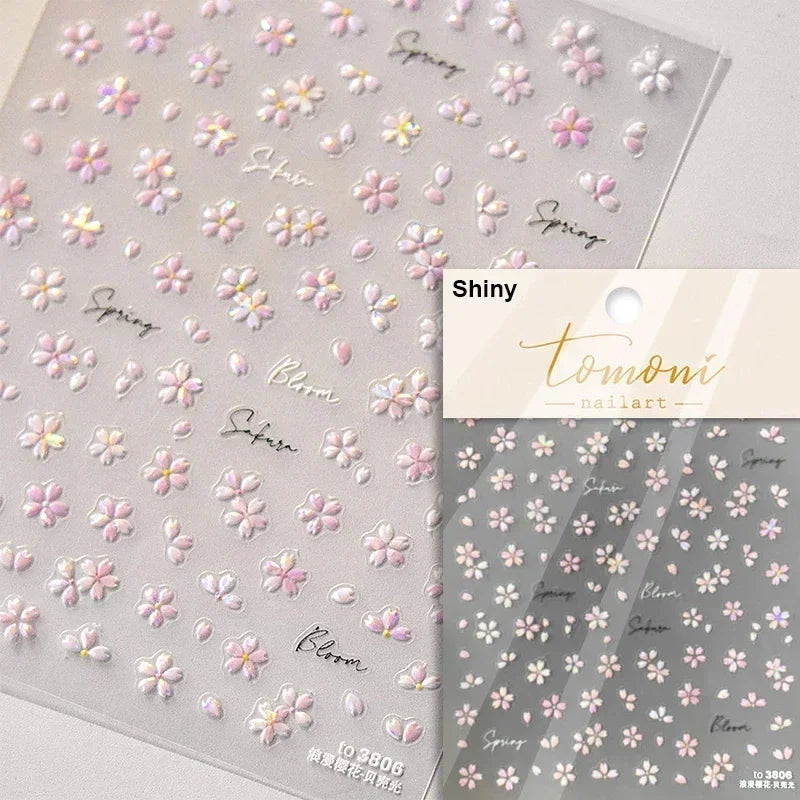 1 pc 5D sunflower nail stickers rose daisy cherry blossom self-adhesive nail art stickers oil painting style decorative sticker