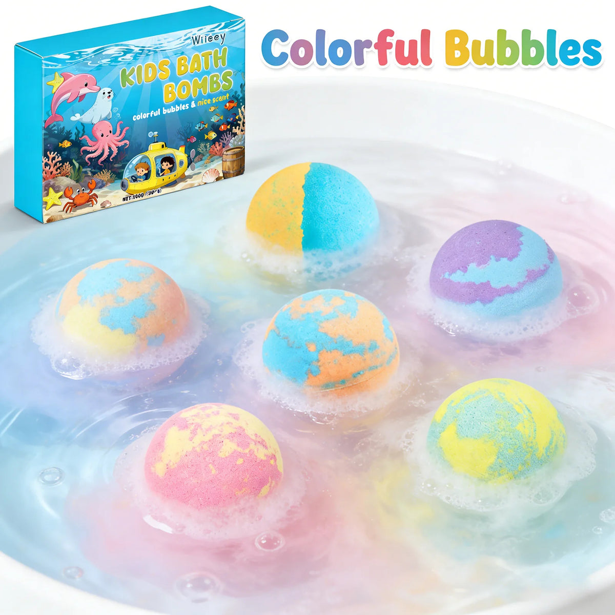 Wiieey Bath Balls for Kids Gentle Skin Cleansing Deep Hydration Calming Scent Infusion Rich Bubble Soothing Bath Bombs 180g