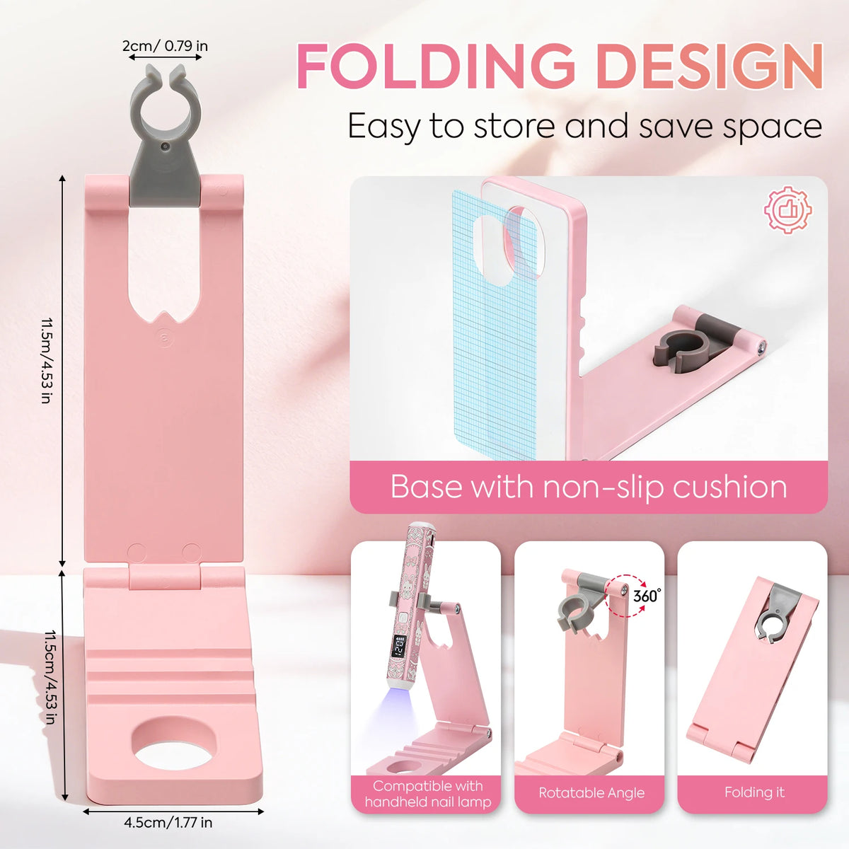 5-in-1 Cute Rabbit UV Nail Lamp Stand, Rechargeable LED Light with 3 Timer Modes, Foldable Stand for Cat Eye & Rhinestone Nails