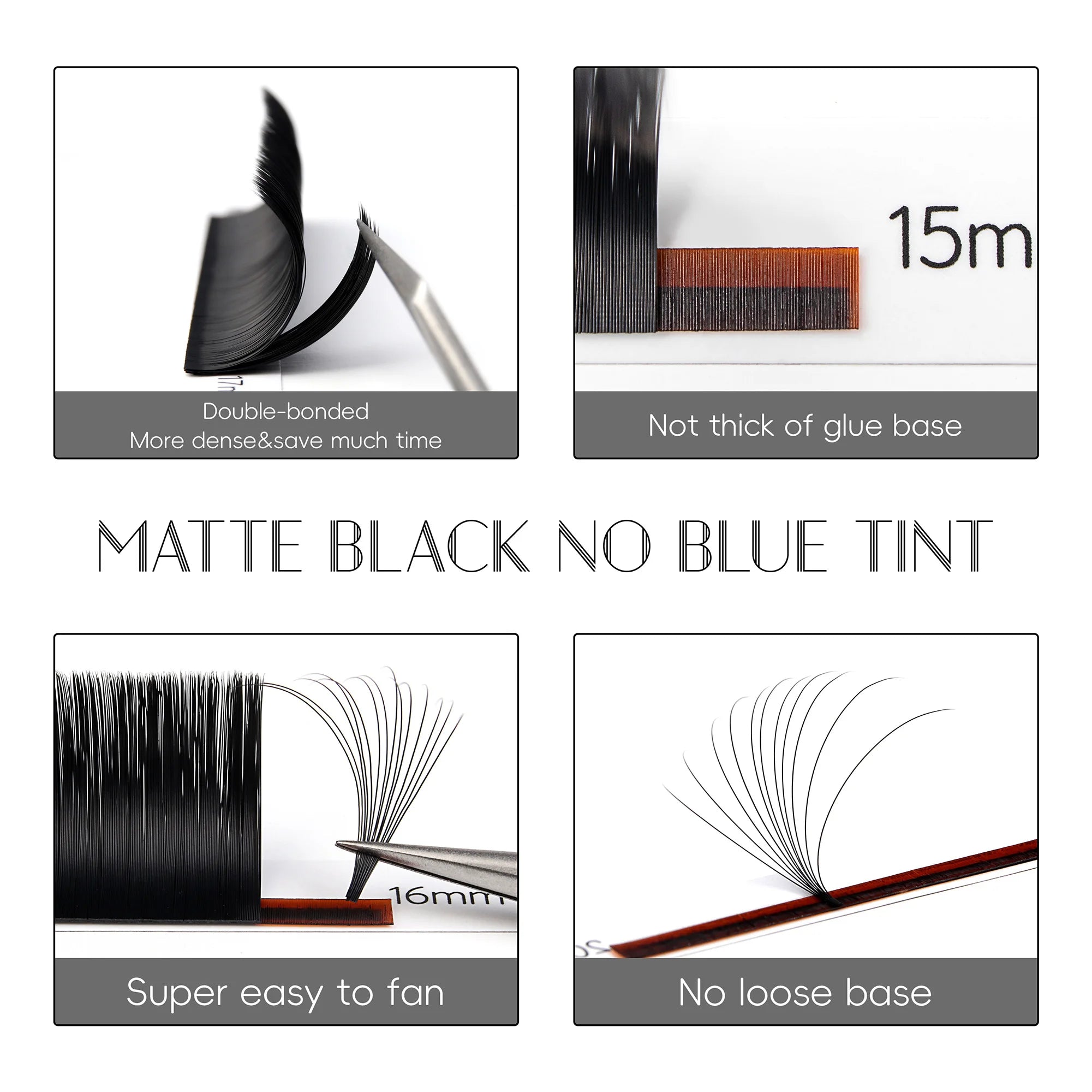Befer Beauty Easy Fan Volume Eyelash Extensions 15-20mm PBT Matte Black Soft Easy Fanning Bloom Eyelashes Austomatic Flowering