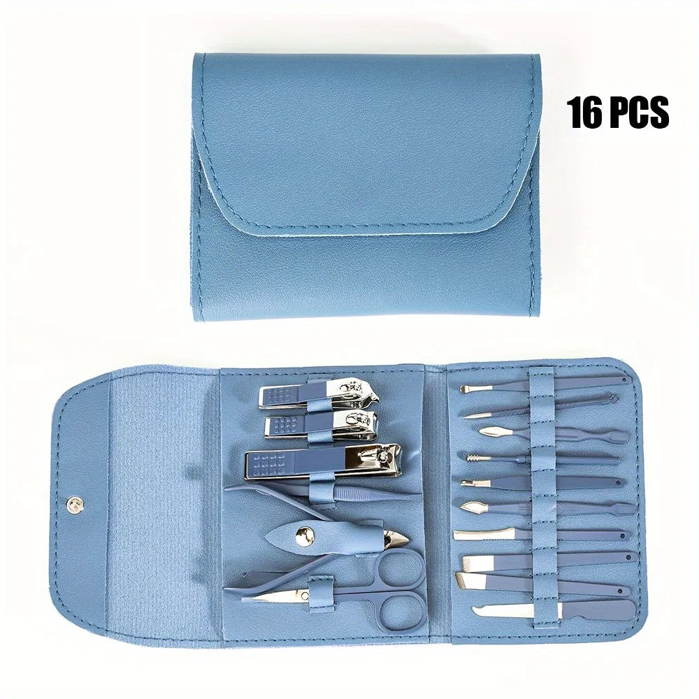 16Pcs Manicure Pedicure Tool Set Stainless Steel Nail Clipper Kit with Storage Bag Cuticle Nail Care Beauty Grooming Tools