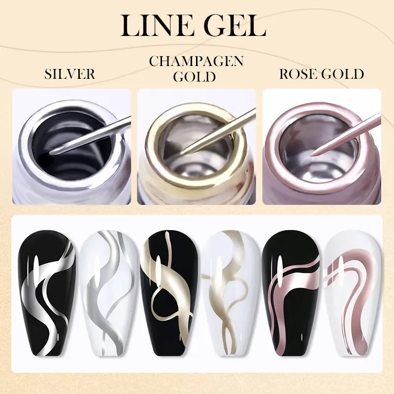 LILYCUTE 5ml Champagne Chrome Gold Metallic Liner Gel Polish Super-Bright Mirror Effect French Style Drawing Line Nail Art Gel