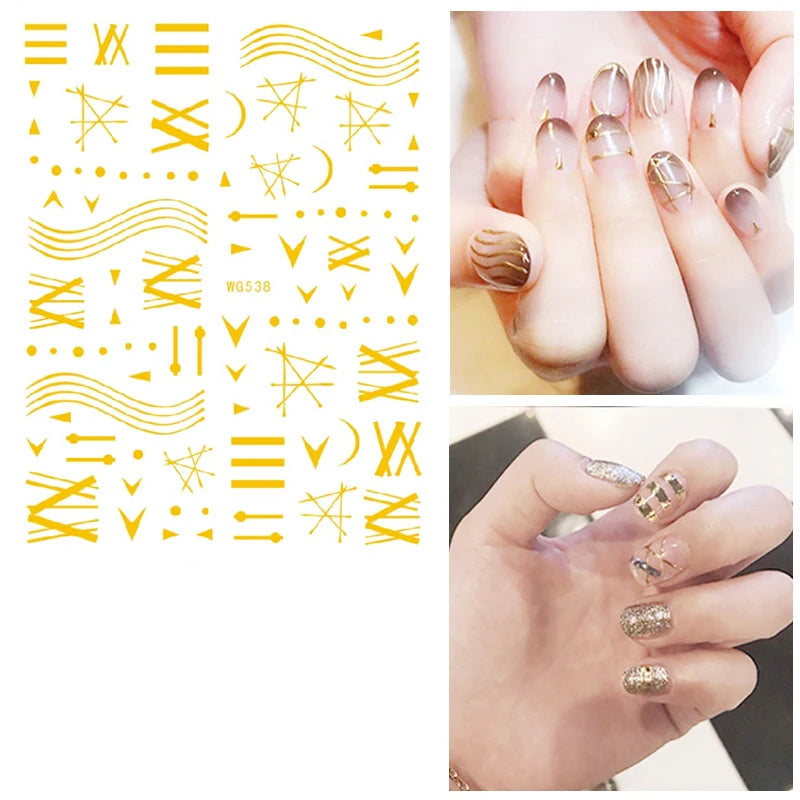 Shiny Gold Star Moon Sun Nail Stickers for Manicure Accessories Heart Feather Animals Printing Self Adhesive Nail Wrap