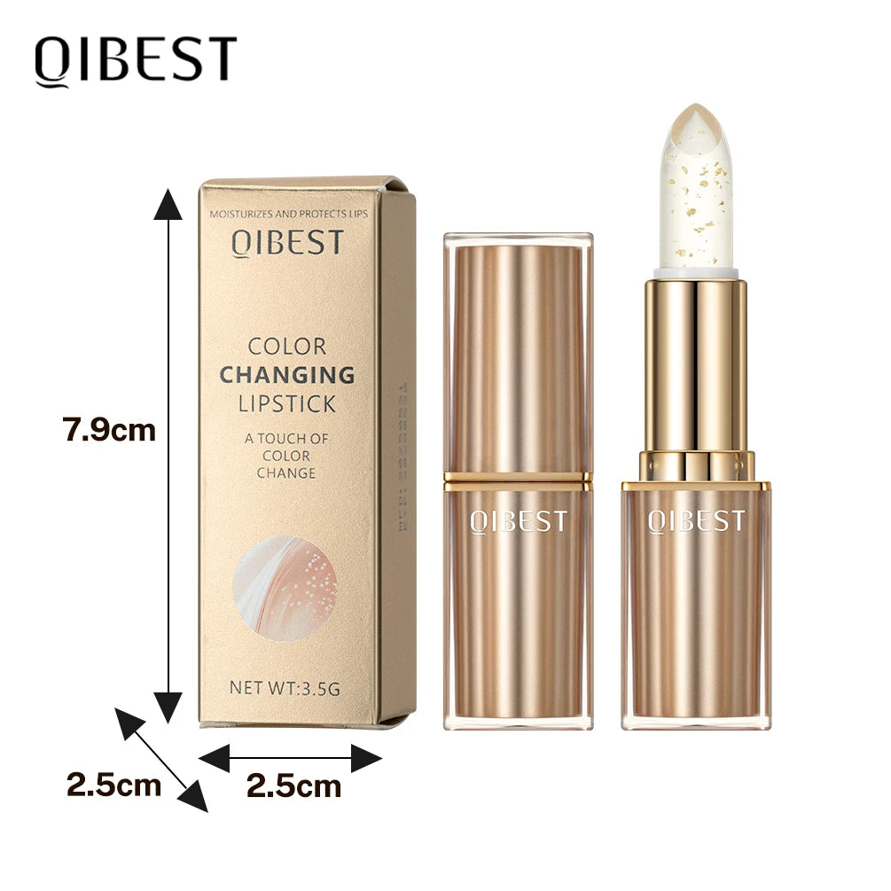 QIBEST Glitter Lip Blam Color Changing Lipstick Transferproof Lasting Non-Sticky Lipstick Moisturizing Shine Lip Stain Cosmetics