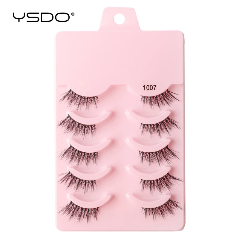 YSDO False Lashes 5/10 Pairs Half Lashes Natural Long Cat Eye Lashes 3D Mink Eyelashes Full Strip Lashes Extension Makeup Tools