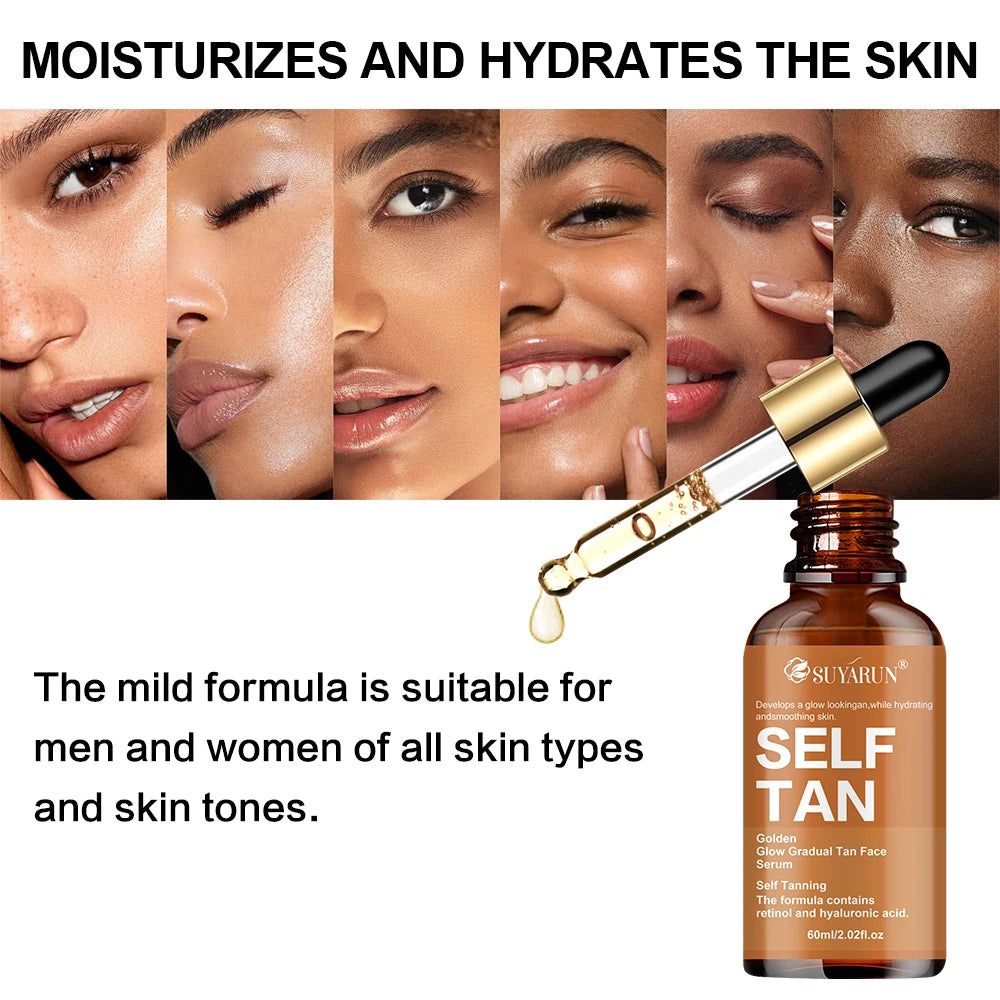 SUYARUN Self-Tanning Serum with Coconut, Jojoba Oil & Aloe – Evens Skin Tone, Gentle Hydration for All Skin Types & Genders.