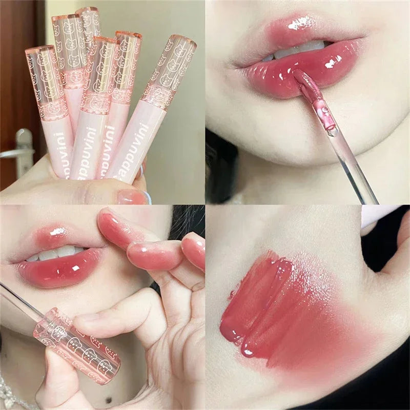 Cherry Pink Mirror Water Lip Gloss Lip Glaze Transparent Glass Lip Oil Waterproof Liquid Lipstick Nude Brown Clear Tint Makeup