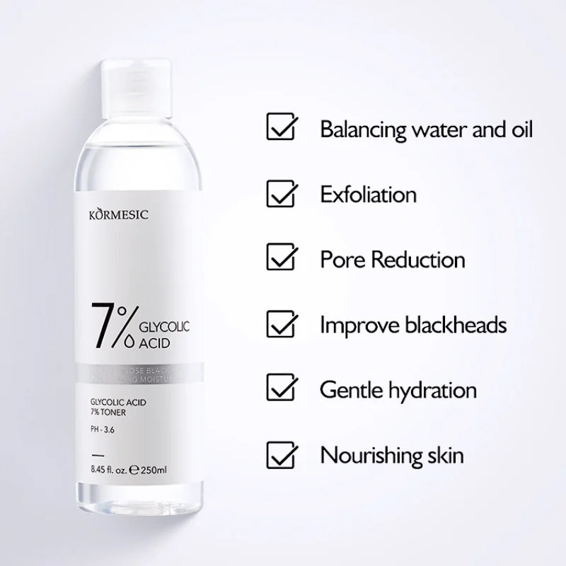 250ml 7% Glycolic Acid Face Toner Shirnk Pores Hydrating Moisturizing Pore Tightening Firming Balance Oil Control for Skin