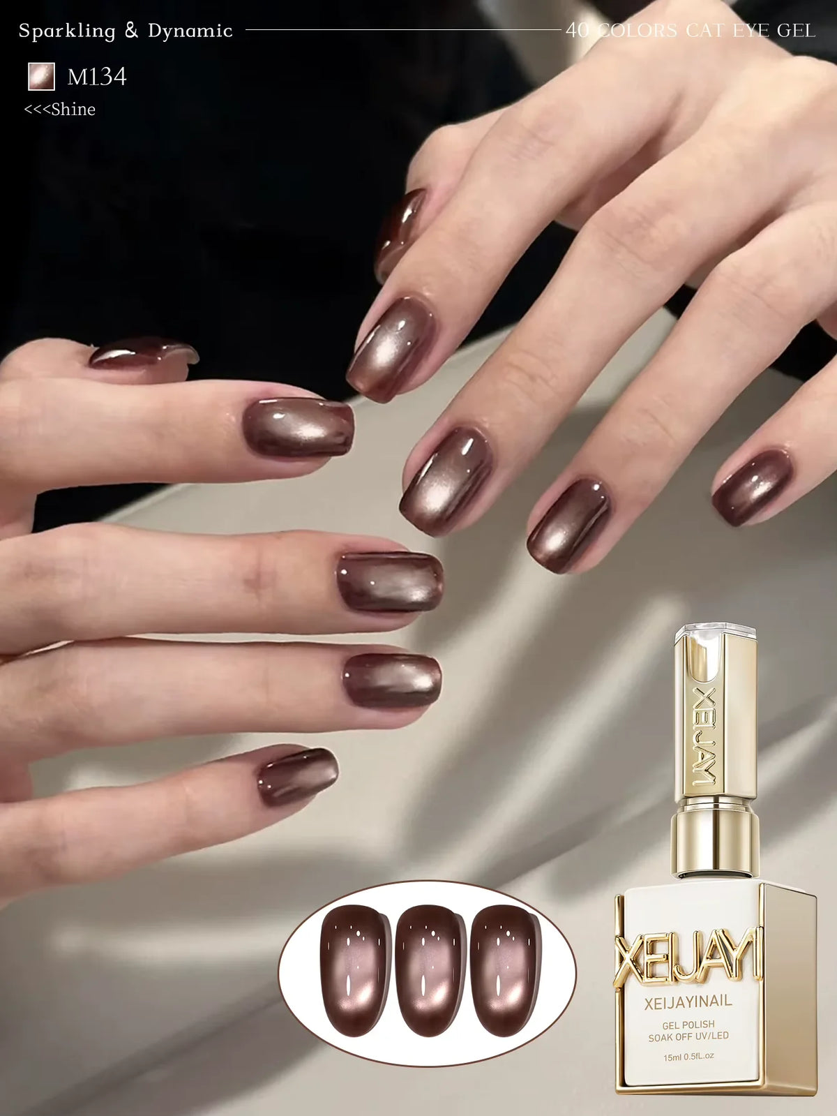 XEIJAYI 1Pc 15Ml Colorful Cat Eye Nail Gel Polish, Semi-Permanent Nail Art, Soak-Off UV LED Gel for Nail Salons & DIY Manicure