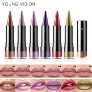 YOUNG VISION Dual-Finish Lipstick Pointed Tip 6 Colors Matte Pearl Shimmer Waterproof Kiss-Proof Non-Transfer