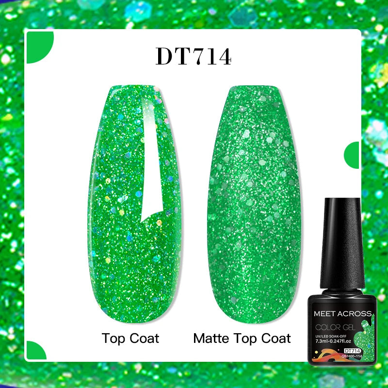 MEET ACROSS 7ml Red Blue Green Metallic Gel Nail Polish Super Bright Mirror Effect Semi Permanent LED UV Gel Nail Art Varnish