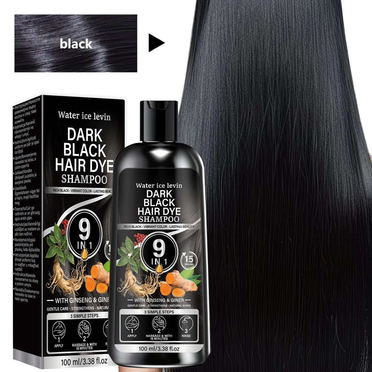 Black Hair Dye Shampoo with Biotin & Keratin, 9-in-1 Fast-Acting Color Shampoo for Rich, Long-Lasting Shine