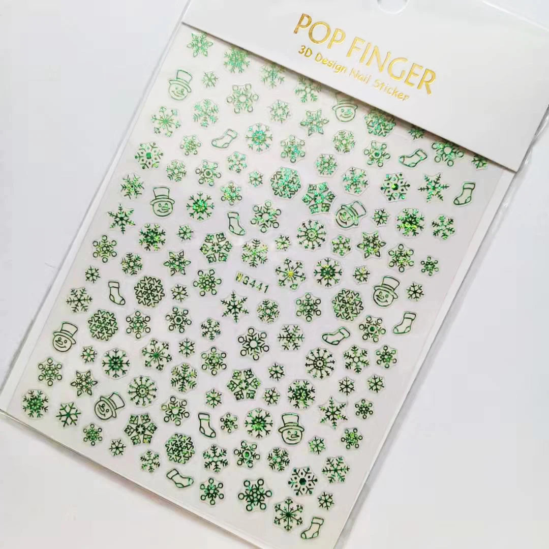 Sliver Bronzing 3D Christmas Nail Art Decoration Sticker Sparkly White Colorful Glitter Geometry Snowflake Winter Slider Foil