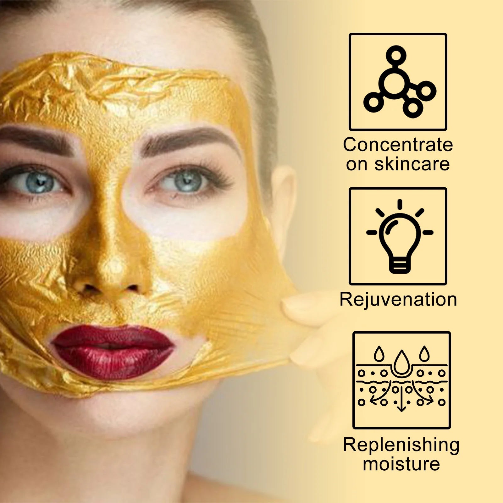 Retinol Gold Mask Anti Aging Lightens Fine Lines Shrink Pores Rejuvenating Skin Moisturizing Hyaluronic Acid Gold Peel off Mask