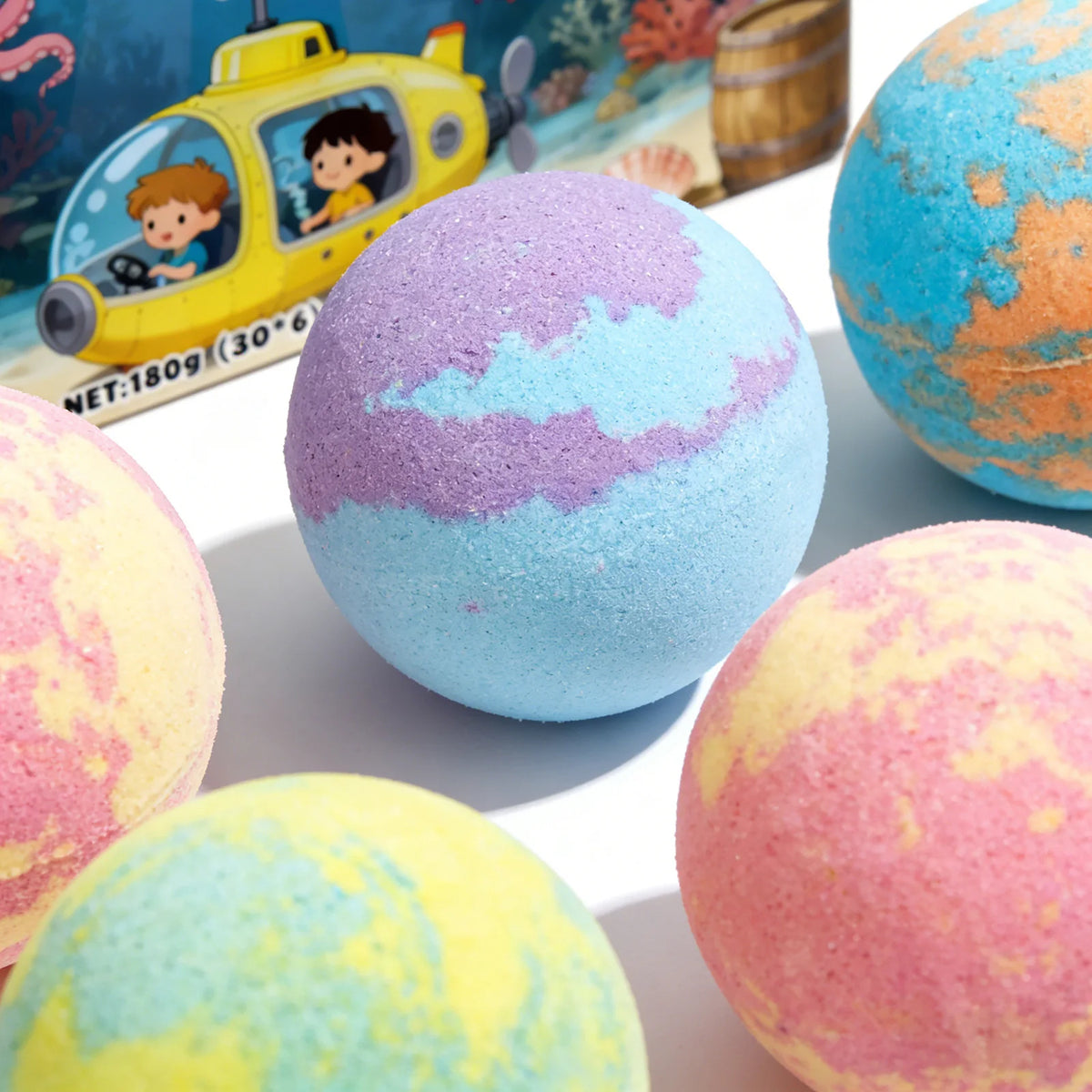 Wiieey Bath Balls for Kids Gentle Skin Cleansing Deep Hydration Calming Scent Infusion Rich Bubble Soothing Bath Bombs 180g