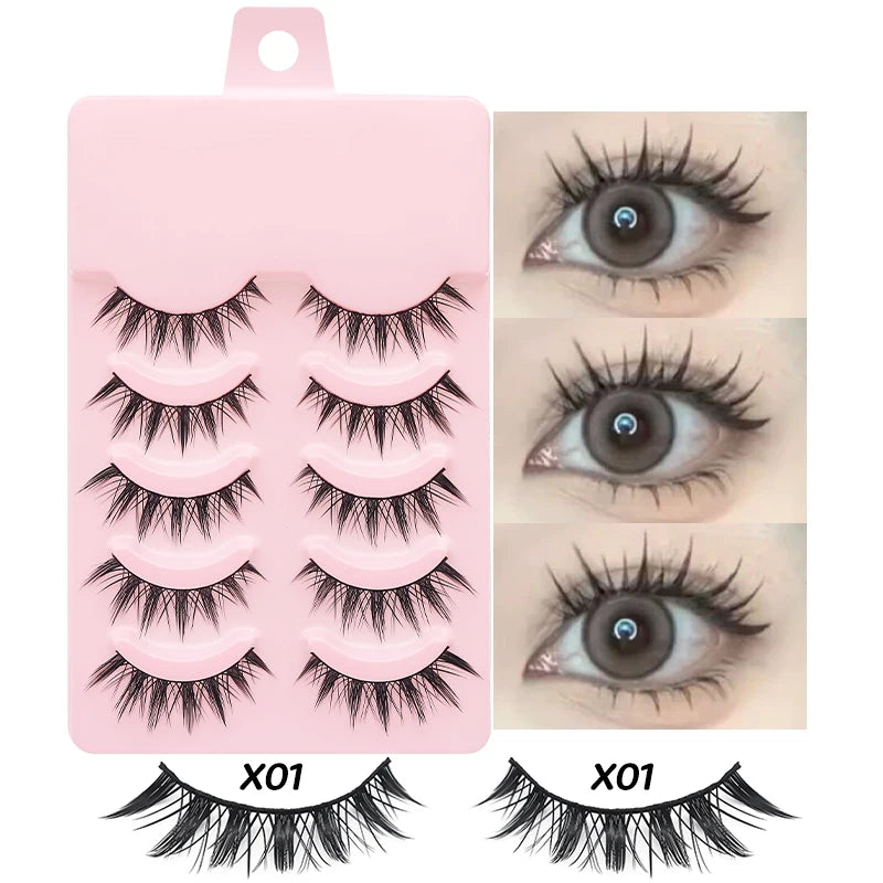 DINGSEN 5 Pairs Manga Lashes Eyes Lashes Soft Natural Long Eyelashes Fake Lashes Anime Wispy Strip False Eyelashes Makeup