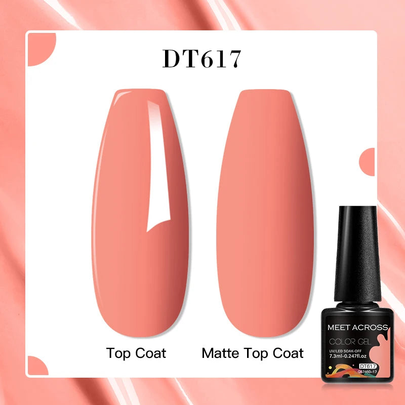 MEET ACROSS 7ml Pink Glitter Rubber Base Nail Gel Polish Sparkling Gold Foil DIY Nail Art Painting Gel Long Lasting Varnish