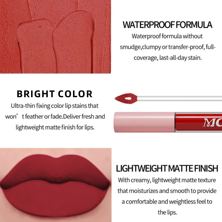 6pcs Colors Matte Velvet Lip Gloss Waterproof Sexy Red Liquid Lipstick Nude Rose Red Pink  Lips Tint Makeup Lip Glaze Cosmetics Red Lip Stain Beauty Lip Cosmetic for Women Gifts