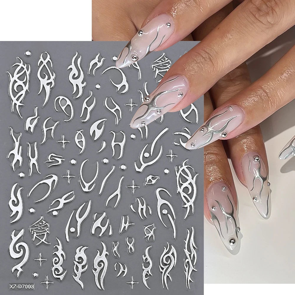 1pc Y2K-Inspired 3D Metallic Nail Stickers Geometric Marble & Bronzing Designs Nail Sliders Self-Adhesive Sparkling Manicure DIY