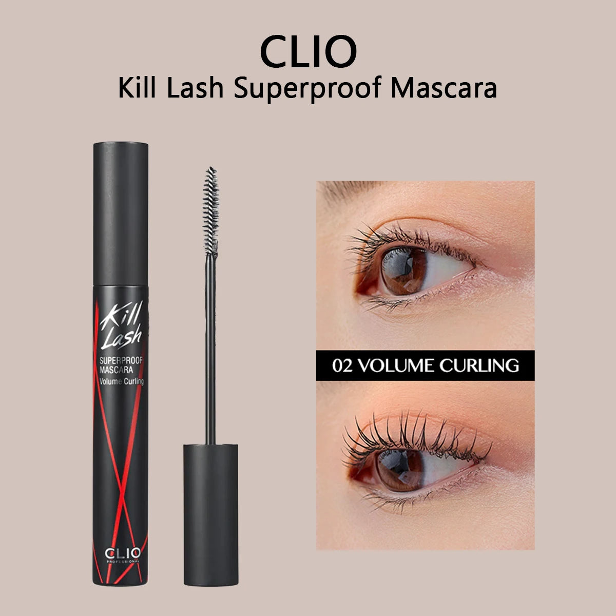 CLIO Kill Lash Superproof Mascara,Volumizing Formula,Lightweight & Clump-Free,Defined & Separated,Korean Cosmetic,Korean Makeup