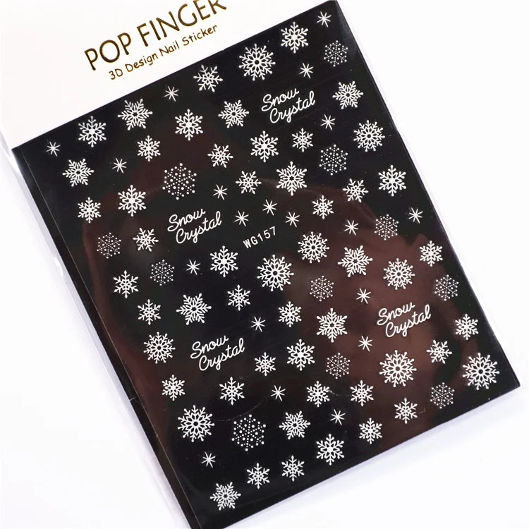 Sliver Bronzing 3D Christmas Nail Art Decoration Sticker Sparkly White Colorful Glitter Geometry Snowflake Winter Slider Foil