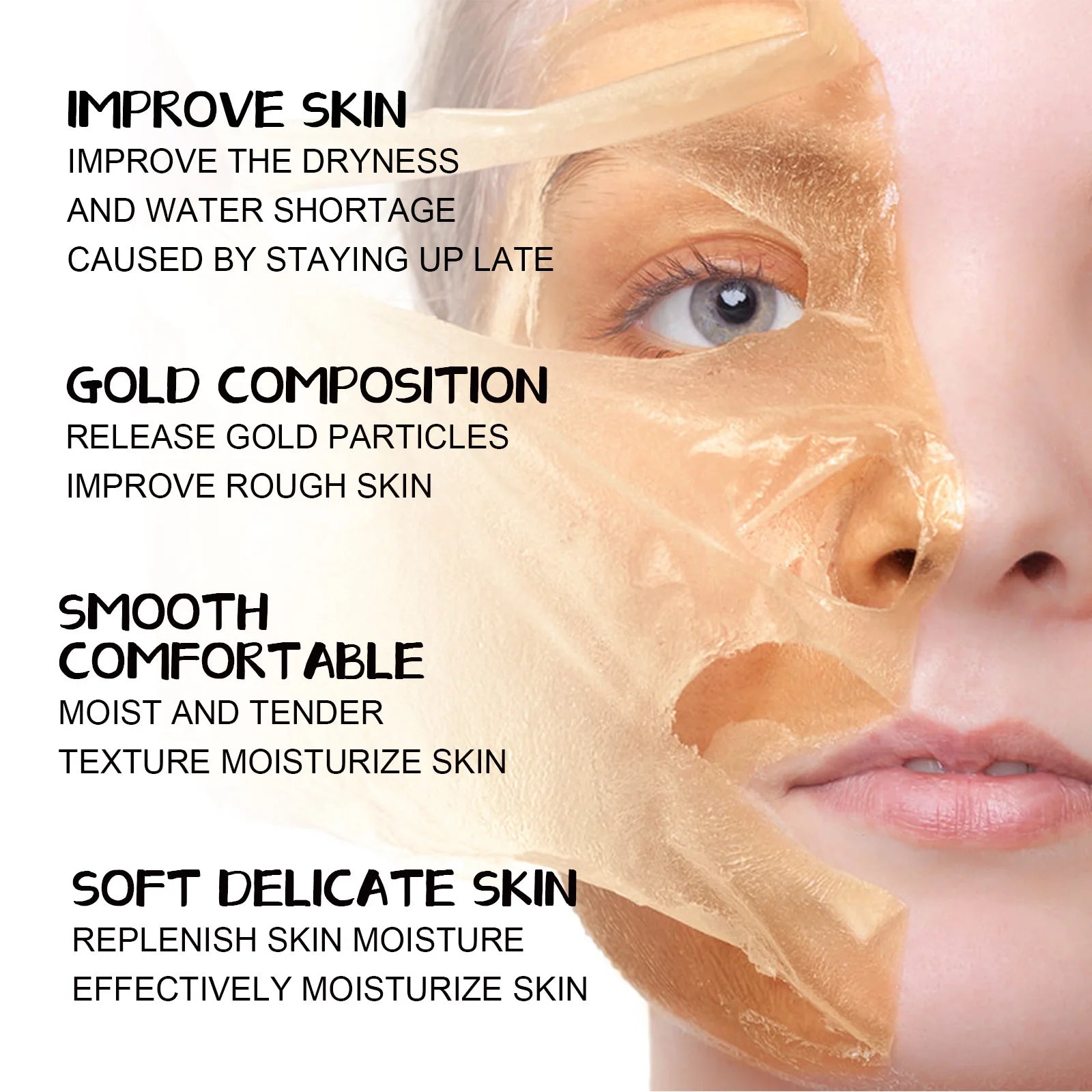 Retinol Gold Mask Anti Aging Lightens Fine Lines Shrink Pores Rejuvenating Skin Moisturizing Hyaluronic Acid Gold Peel off Mask