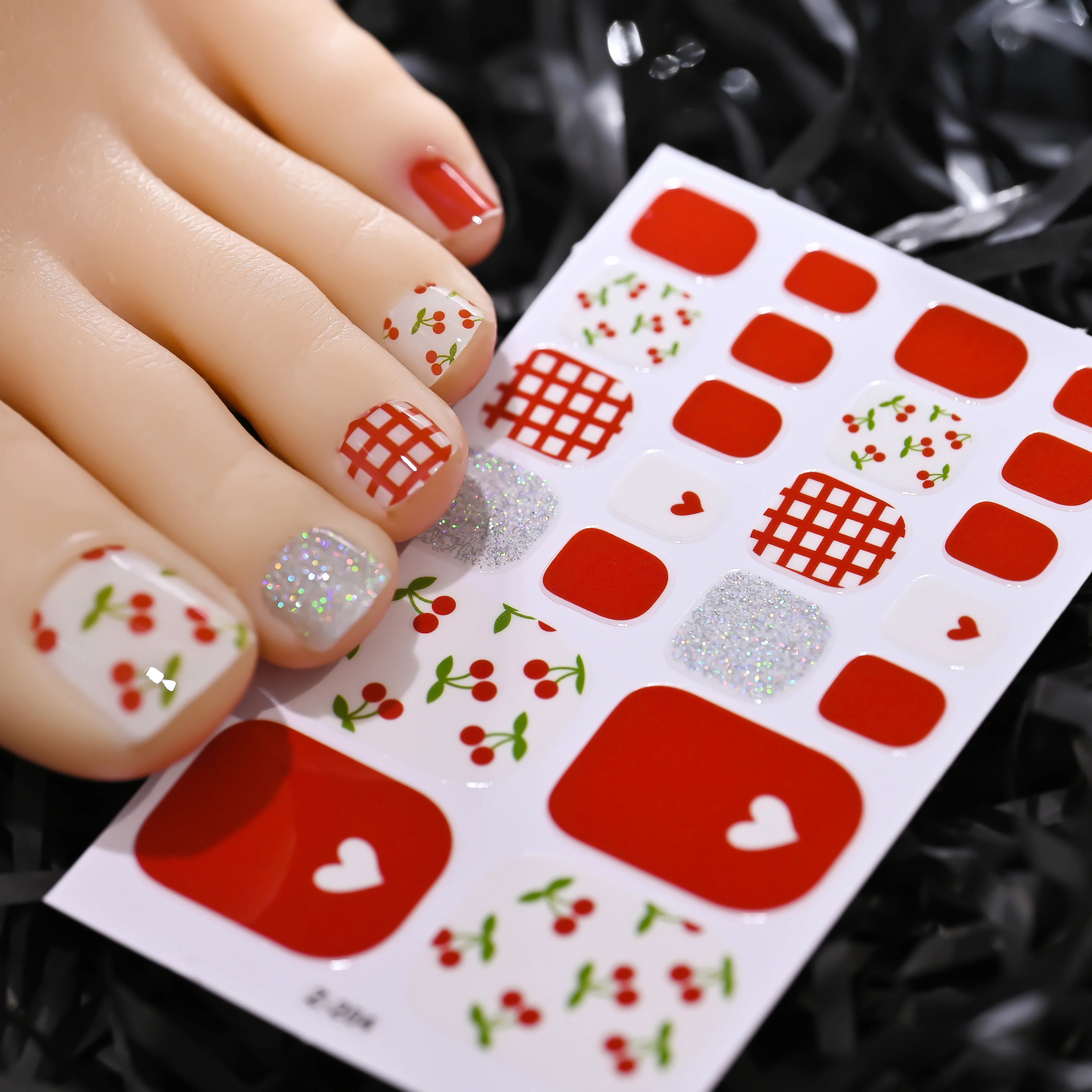 1pcs 22tips Gradient Glitter Full Toe Nail Wraps 3D Shiny Omber Pink/Purple/blue Toe Nail Polish Stickers Baking Free Toe Strips