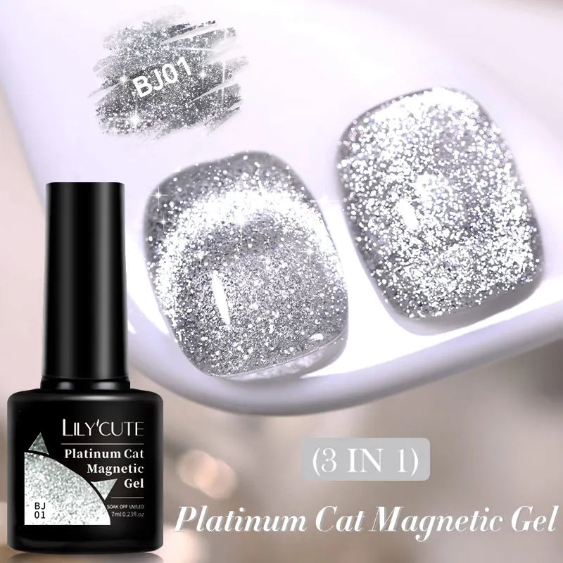 LILYCUTE 7ML Ocean Blue Cat Magnetic Gel Nail Polish Sparkling Glimmer Gel Polish Semi Permanent UV Magnet Gel Varnish Nail Art