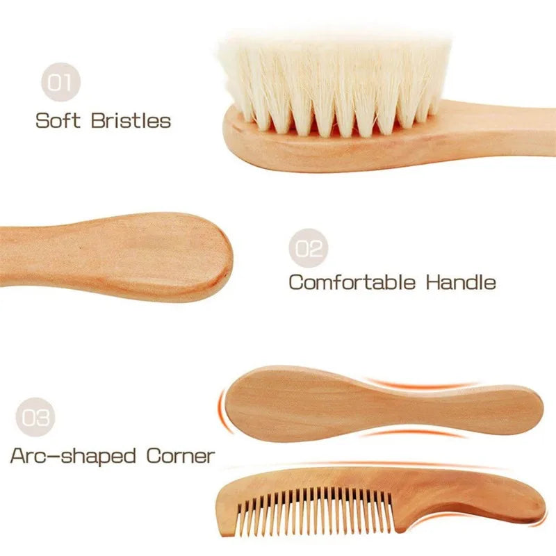 2pcs Baby Hair Comb and Brush Set Baby Care Hair Soothing Hair Brush Beech Soft Wood Comb Newborn Massager Baby Shower Gift
