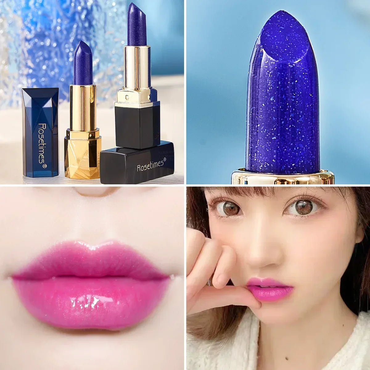 Color Changing Blue Rose Lipstick - Mood Lip Balm Long Lasting Non-Transfer Kiss Proof Lip Makeup