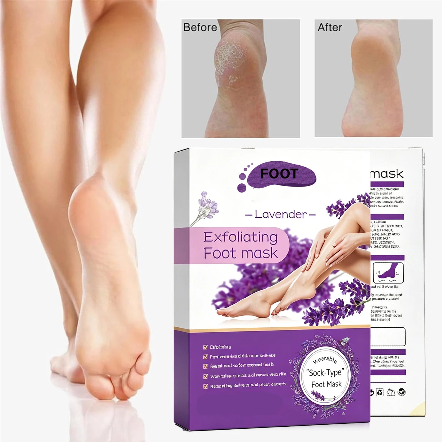 2 Pack Foot Peel Mask Exfoliator Peel Off Calluses Dead Skin Callus Remover Baby Soft Smooth Touch Feet Men Women