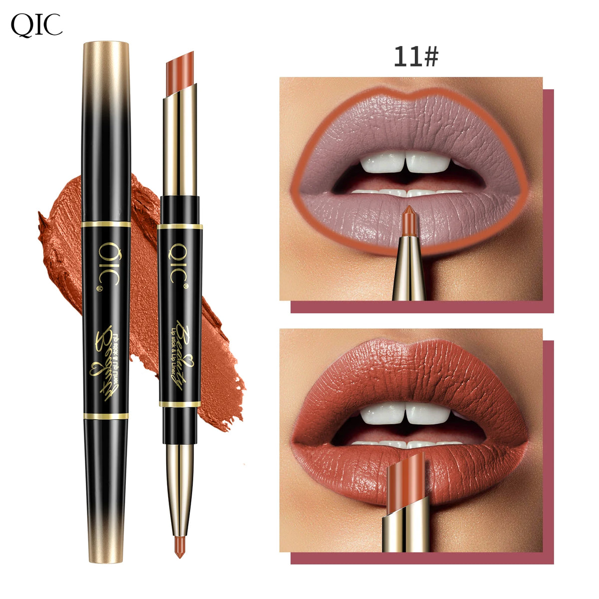 QIC Lipstick Lipliner Pen Matte Velvet Lip Liner Pencil Contour Makeup Sexy Red Lip Stick Long Lasting Cosmetics