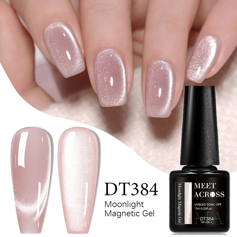 MEET ACROSS 7ml Porcelain White Cat Eye Gel Polish Holographic Glitter Magnetic Galactic Effect Gel Nail Polish Soak Off UV Gel