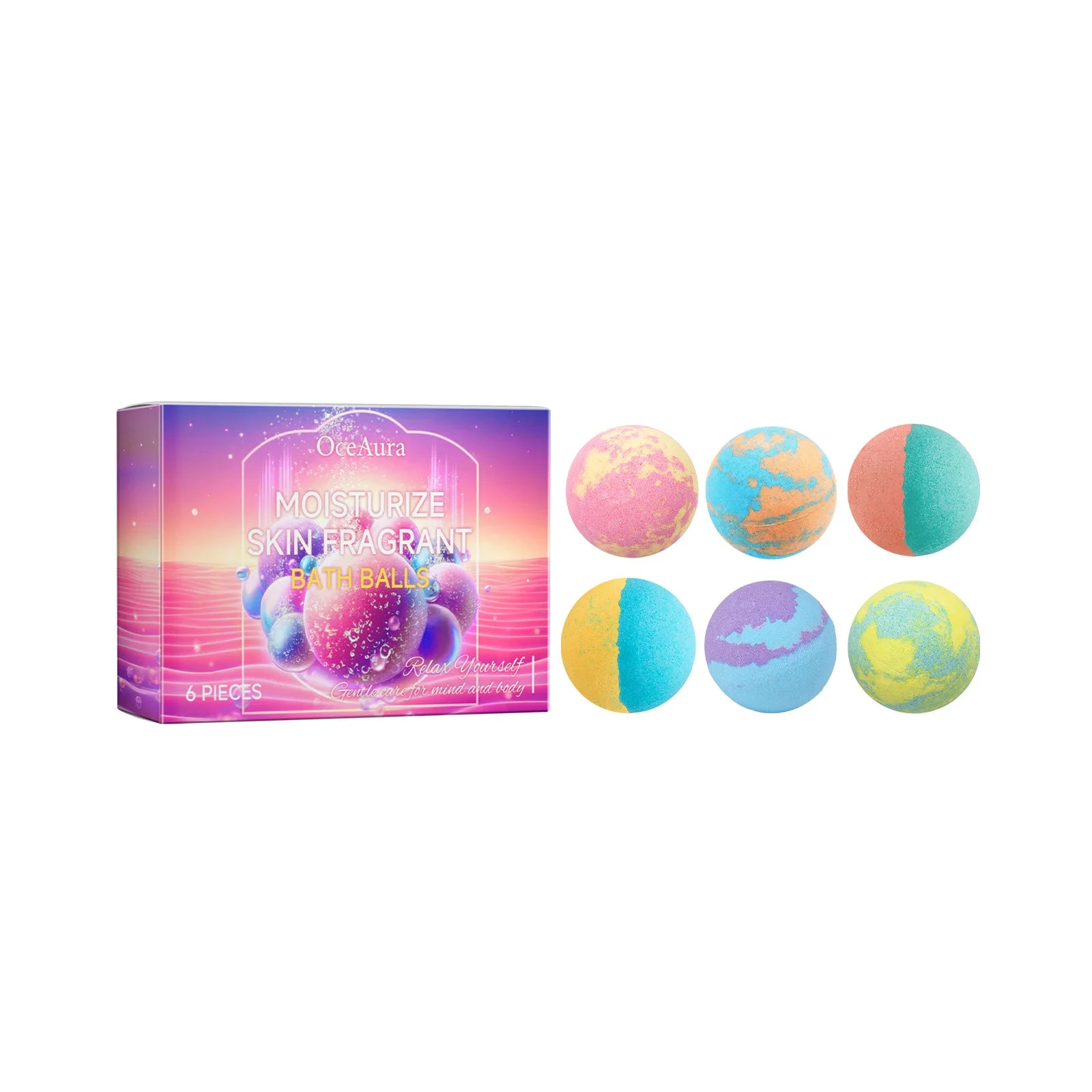 6PCS Colorful Bath Balls Gift Set Deep Moisturizing Skin Exfoliating Reduce Dryness Cheerful Scent Relax Spa Bath Flavor Balls