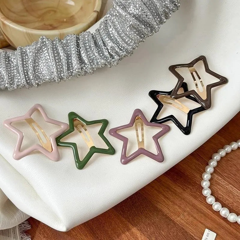 5Pcs Large Star Clips Hair For Girls Non-Slip Star Hair Accessories Hairpins Cute Colorful Snap Clips Lovely Metal Hair Barrette