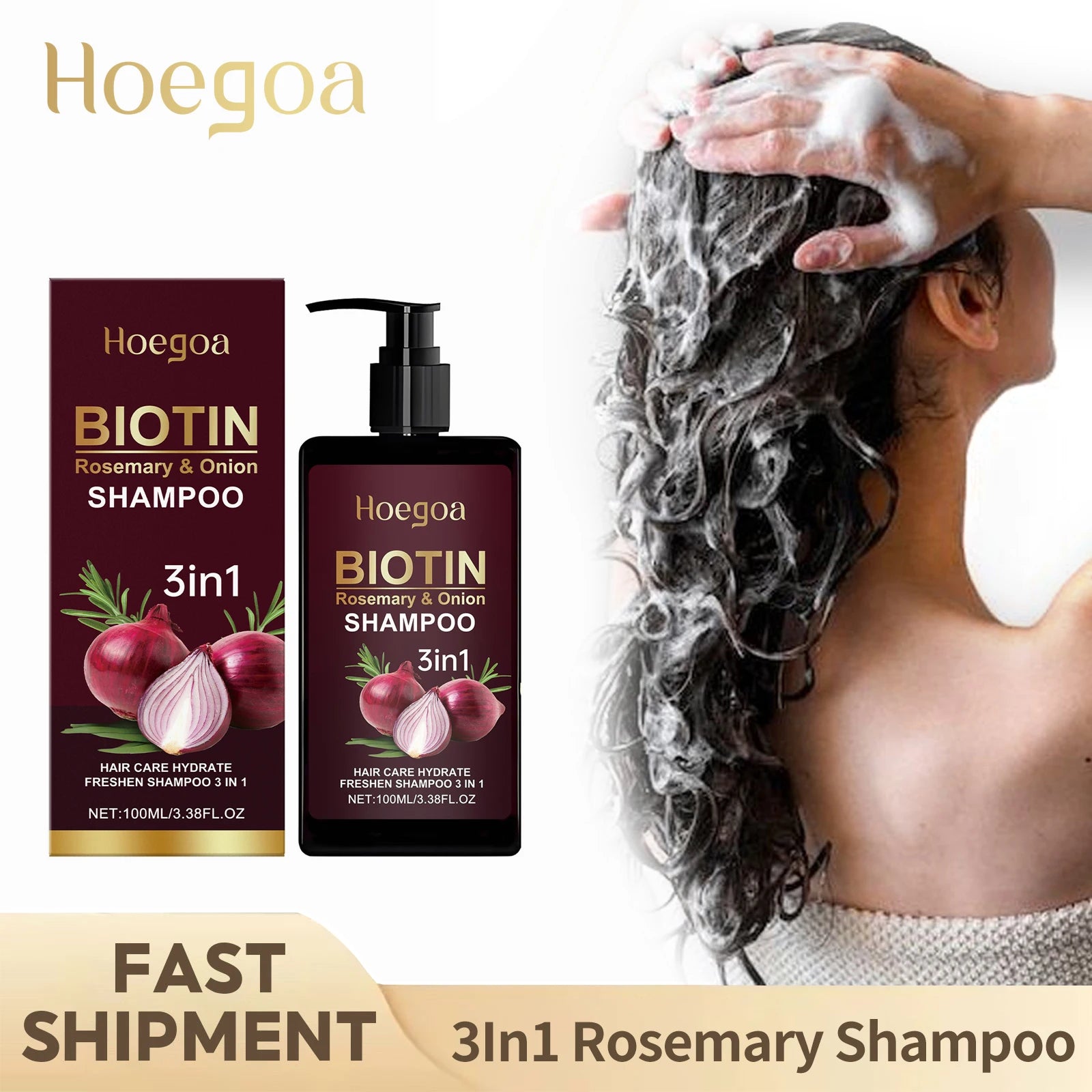 Red Onion Rosemary Shampoo Anti Hair Loss Repair Damaged Frizz Deep Cleansing Oil Control Thickening Hair Hair Growth Shampoo