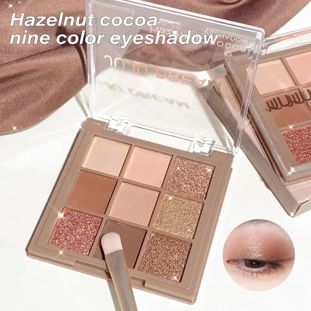 Matte Shimmer Eyeshadow Palette 9 Colors Waterproof Long Lasting Natural Nude Makeup Cocoa Brown Korean Style