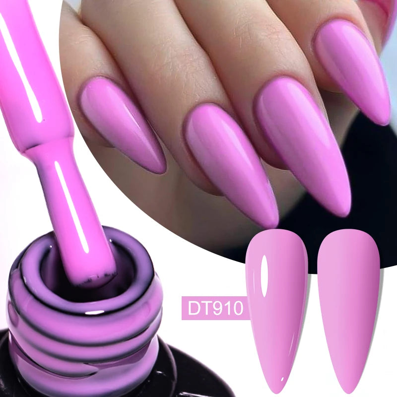 MEET ACROSS 7ml Pink Glitter Rubber Base Nail Gel Polish Sparkling Gold Foil DIY Nail Art Painting Gel Long Lasting Varnish